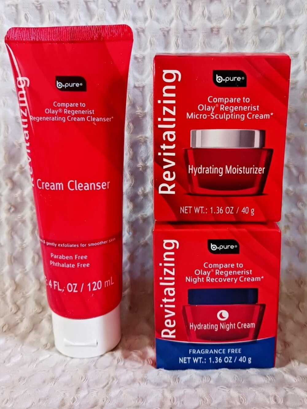 3 B.PURE Revitalizing Hydrating Day + Night Cream + Cleanser Set Fragrance Free